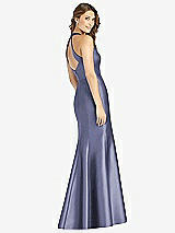 Rear View Thumbnail - French Blue V-Neck Halter Satin Trumpet Gown