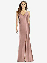 Front View Thumbnail - Neu Nude V-Neck Halter Satin Trumpet Gown