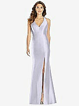 Front View Thumbnail - Silver Dove V-Neck Halter Satin Trumpet Gown