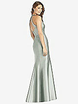 Rear View Thumbnail - Willow Green V-Neck Halter Satin Trumpet Gown