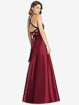 Rear View Thumbnail - Burgundy Halter Lace-Up A-Line Maxi Dress