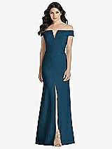 Front View Thumbnail - Atlantic Blue Off-the-Shoulder Notch Trumpet Gown with Front Slit