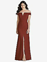 Front View Thumbnail - Auburn Moon Off-the-Shoulder Notch Trumpet Gown with Front Slit