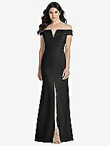 Front View Thumbnail - Black Off-the-Shoulder Notch Trumpet Gown with Front Slit