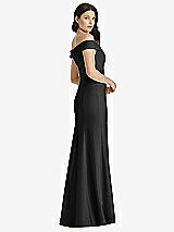 Rear View Thumbnail - Black Off-the-Shoulder Notch Trumpet Gown with Front Slit
