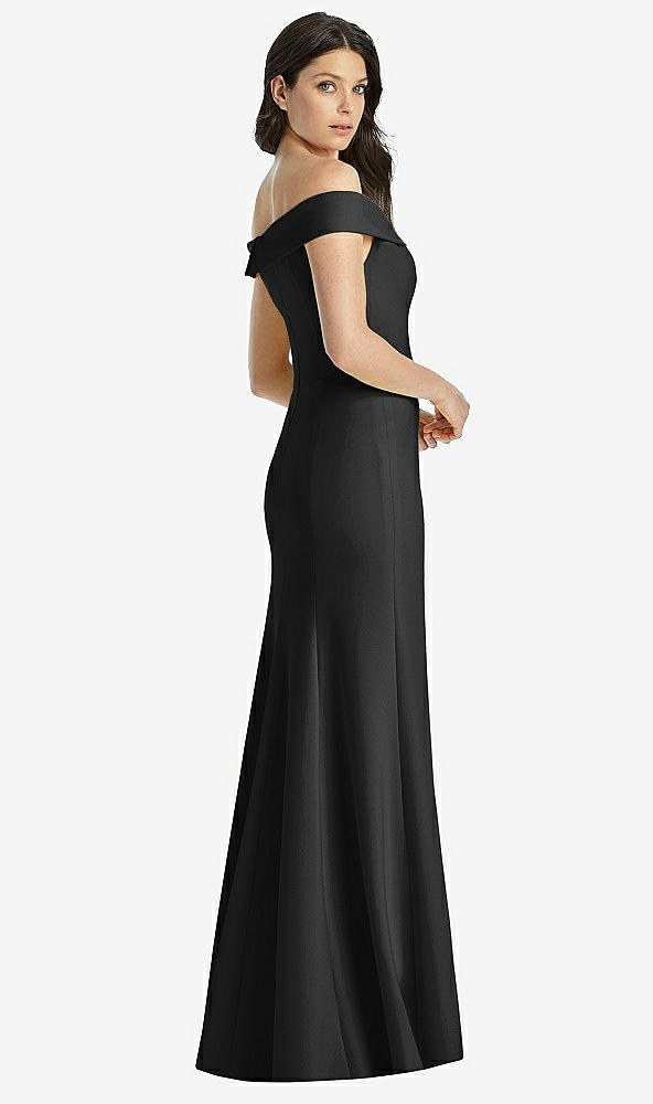 Back View - Black Off-the-Shoulder Notch Trumpet Gown with Front Slit