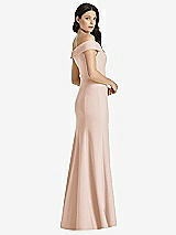 Rear View Thumbnail - Cameo Off-the-Shoulder Notch Trumpet Gown with Front Slit
