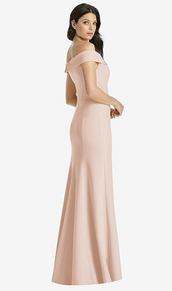 Back View - Cameo Off-the-Shoulder Notch Trumpet Gown with Front Slit