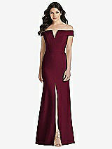 Front View Thumbnail - Cabernet Off-the-Shoulder Notch Trumpet Gown with Front Slit