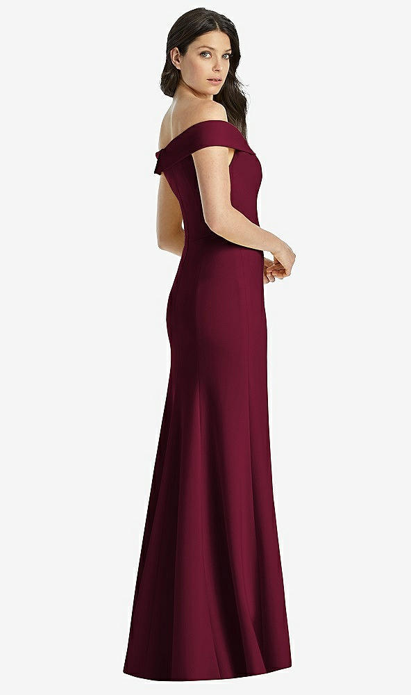 Back View - Cabernet Off-the-Shoulder Notch Trumpet Gown with Front Slit