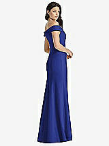 Rear View Thumbnail - Cobalt Blue Off-the-Shoulder Notch Trumpet Gown with Front Slit