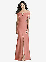 Front View Thumbnail - Desert Rose Off-the-Shoulder Notch Trumpet Gown with Front Slit