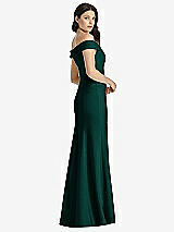 Rear View Thumbnail - Evergreen Off-the-Shoulder Notch Trumpet Gown with Front Slit