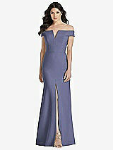 Front View Thumbnail - French Blue Off-the-Shoulder Notch Trumpet Gown with Front Slit