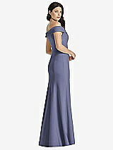 Rear View Thumbnail - French Blue Off-the-Shoulder Notch Trumpet Gown with Front Slit