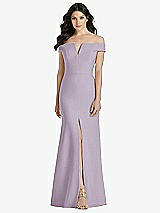 Front View Thumbnail - Lilac Haze Off-the-Shoulder Notch Trumpet Gown with Front Slit