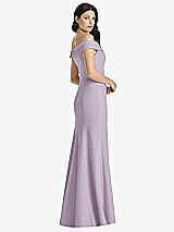 Rear View Thumbnail - Lilac Haze Off-the-Shoulder Notch Trumpet Gown with Front Slit