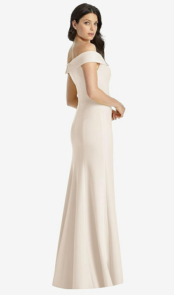 Back View - Oat Off-the-Shoulder Notch Trumpet Gown with Front Slit