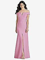 Front View Thumbnail - Powder Pink Off-the-Shoulder Notch Trumpet Gown with Front Slit