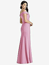 Rear View Thumbnail - Powder Pink Off-the-Shoulder Notch Trumpet Gown with Front Slit