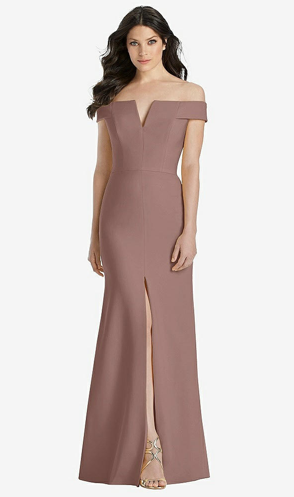 Front View - Sienna Off-the-Shoulder Notch Trumpet Gown with Front Slit