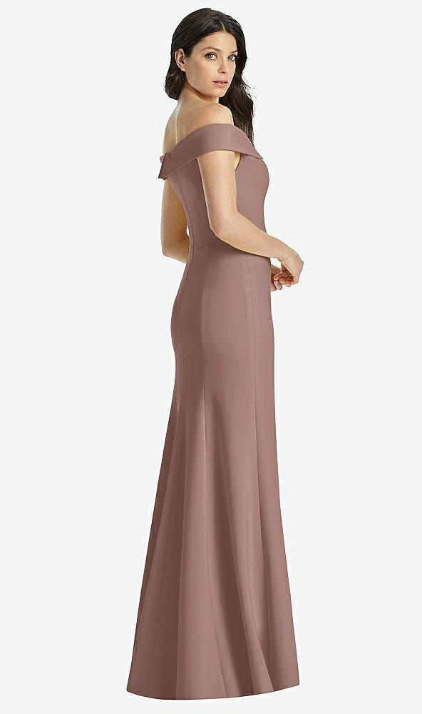 Back View - Sienna Off-the-Shoulder Notch Trumpet Gown with Front Slit