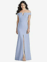 Front View Thumbnail - Sky Blue Off-the-Shoulder Notch Trumpet Gown with Front Slit