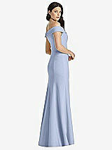 Rear View Thumbnail - Sky Blue Off-the-Shoulder Notch Trumpet Gown with Front Slit