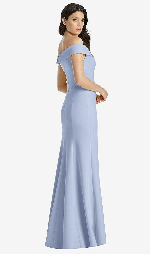 Back View - Sky Blue Off-the-Shoulder Notch Trumpet Gown with Front Slit