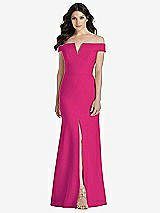 Front View Thumbnail - Think Pink Off-the-Shoulder Notch Trumpet Gown with Front Slit