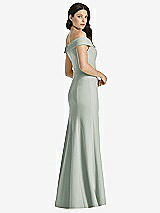 Rear View Thumbnail - Willow Green Off-the-Shoulder Notch Trumpet Gown with Front Slit