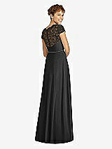 Rear View Thumbnail - Black & Black Cap Sleeve Illusion-Back Lace and Chiffon Dress