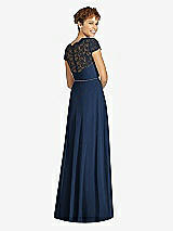 Rear View Thumbnail - Midnight Navy & Midnight Navy Cap Sleeve Illusion-Back Lace and Chiffon Dress
