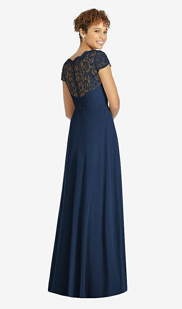 Back View - Midnight Navy & Midnight Navy Cap Sleeve Illusion-Back Lace and Chiffon Dress