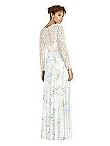 Rear View Thumbnail - Bleu Garden & Ivory Long Sleeve Illusion-Back Lace and Chiffon Dress