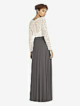 Rear View Thumbnail - Caviar Gray & Ivory Long Sleeve Illusion-Back Lace and Chiffon Dress
