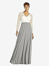 Front View Thumbnail - Chelsea Gray & Ivory Long Sleeve Illusion-Back Lace and Chiffon Dress