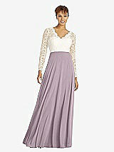 Front View Thumbnail - Lilac Dusk & Ivory Long Sleeve Illusion-Back Lace and Chiffon Dress