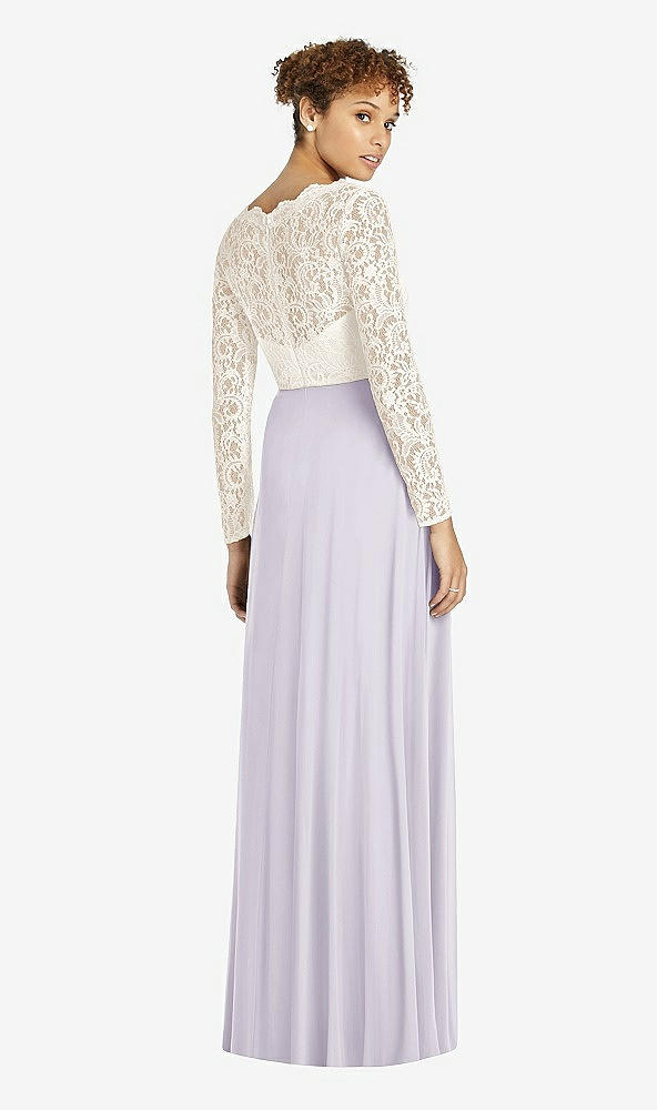 Back View - Moondance & Ivory Long Sleeve Illusion-Back Lace and Chiffon Dress