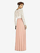 Rear View Thumbnail - Pale Peach & Ivory Long Sleeve Illusion-Back Lace and Chiffon Dress