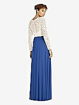 Rear View Thumbnail - Classic Blue & Ivory Long Sleeve Illusion-Back Lace and Chiffon Dress