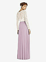 Rear View Thumbnail - Suede Rose & Ivory Long Sleeve Illusion-Back Lace and Chiffon Dress