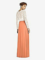Rear View Thumbnail - Sweet Melon & Ivory Long Sleeve Illusion-Back Lace and Chiffon Dress