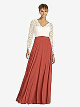 Front View Thumbnail - Amber Sunset & Ivory Long Sleeve Illusion-Back Lace and Chiffon Dress