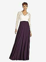 Front View Thumbnail - Aubergine & Ivory Long Sleeve Illusion-Back Lace and Chiffon Dress