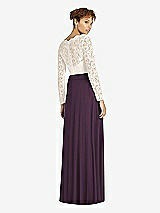 Rear View Thumbnail - Aubergine & Ivory Long Sleeve Illusion-Back Lace and Chiffon Dress