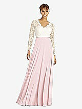 Front View Thumbnail - Ballet Pink & Ivory Long Sleeve Illusion-Back Lace and Chiffon Dress