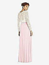 Rear View Thumbnail - Ballet Pink & Ivory Long Sleeve Illusion-Back Lace and Chiffon Dress
