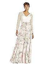 Front View Thumbnail - Blush Garden & Ivory Long Sleeve Illusion-Back Lace and Chiffon Dress