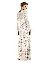 Rear View Thumbnail - Blush Garden & Ivory Long Sleeve Illusion-Back Lace and Chiffon Dress